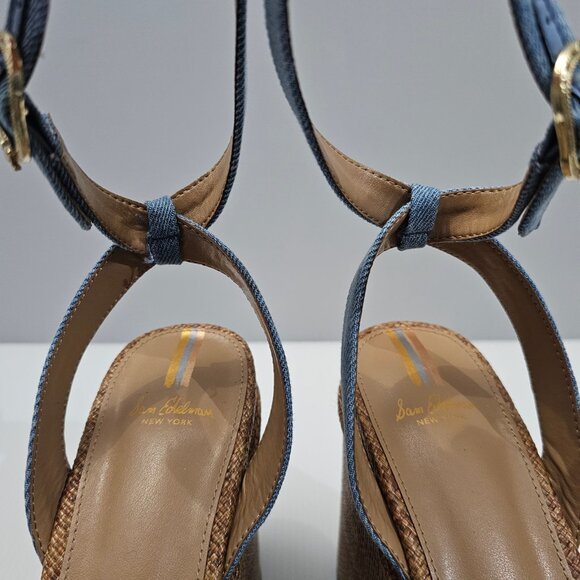 NEW Sam Edelman Tibby Wedge Womens 9.5 Montrose Blue Denim Woven Platform Sandal - Picture 7 of 13